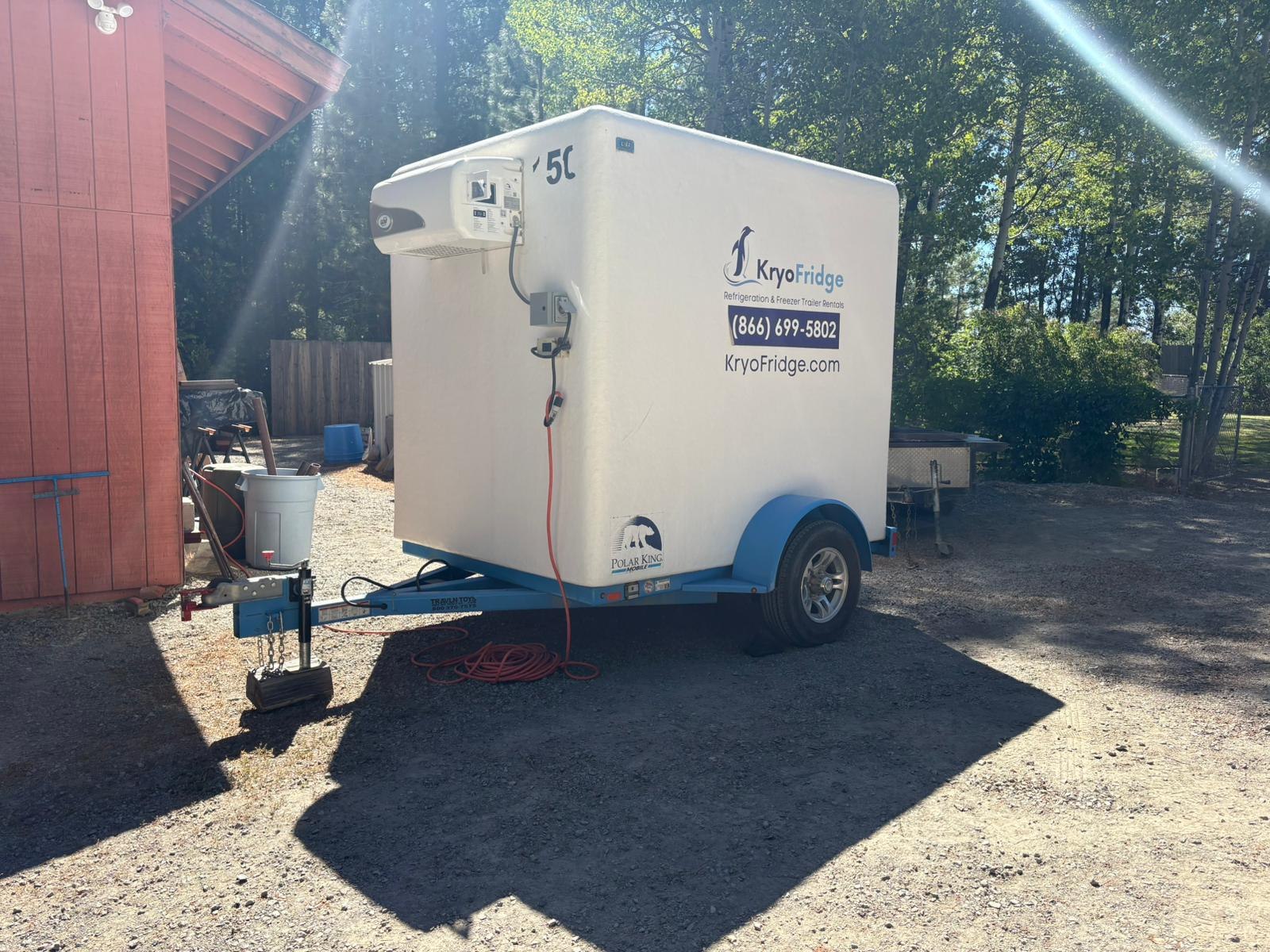 A spotless KryoFridge dual-purpose freezer and refrigerated trailer on generator power in Mesquite