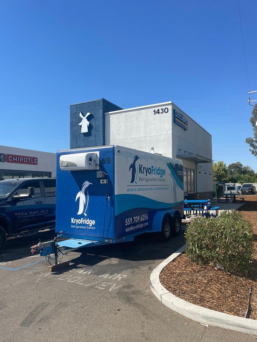 A staged KryoFridge refrigeration trailer delivered to Dutch Bros