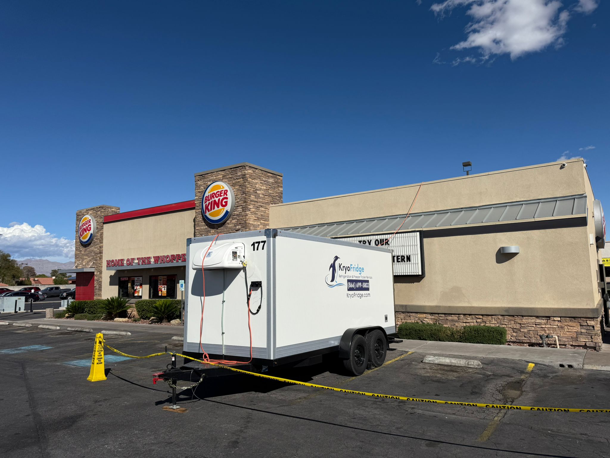 A white KryoFridge walk-in freezer trailer delivered to Burger King