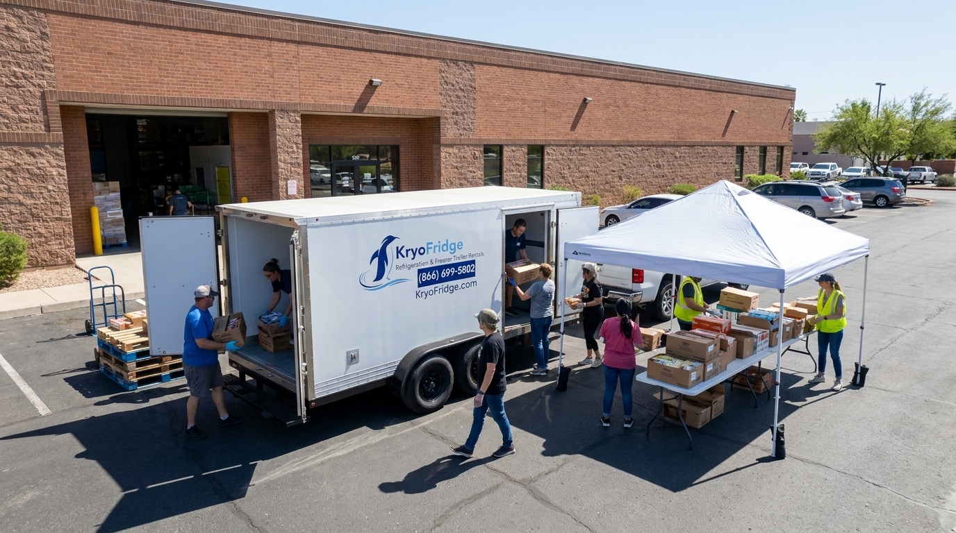 KryoFridge trailer covering a Church and community feeding job in Porterville