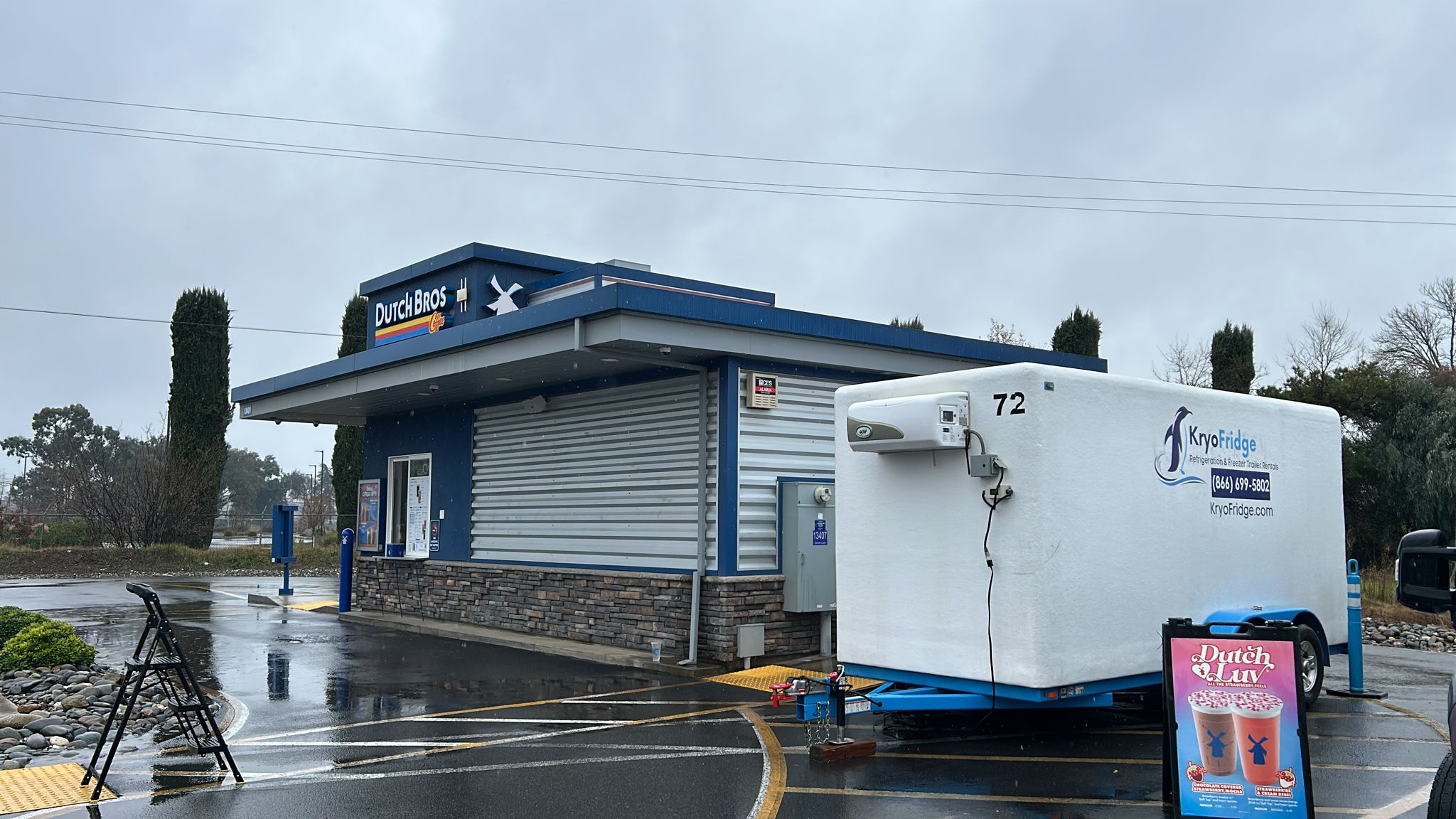 A spotless KryoFridge walk-in freezer trailer delivered to Dutch Bros