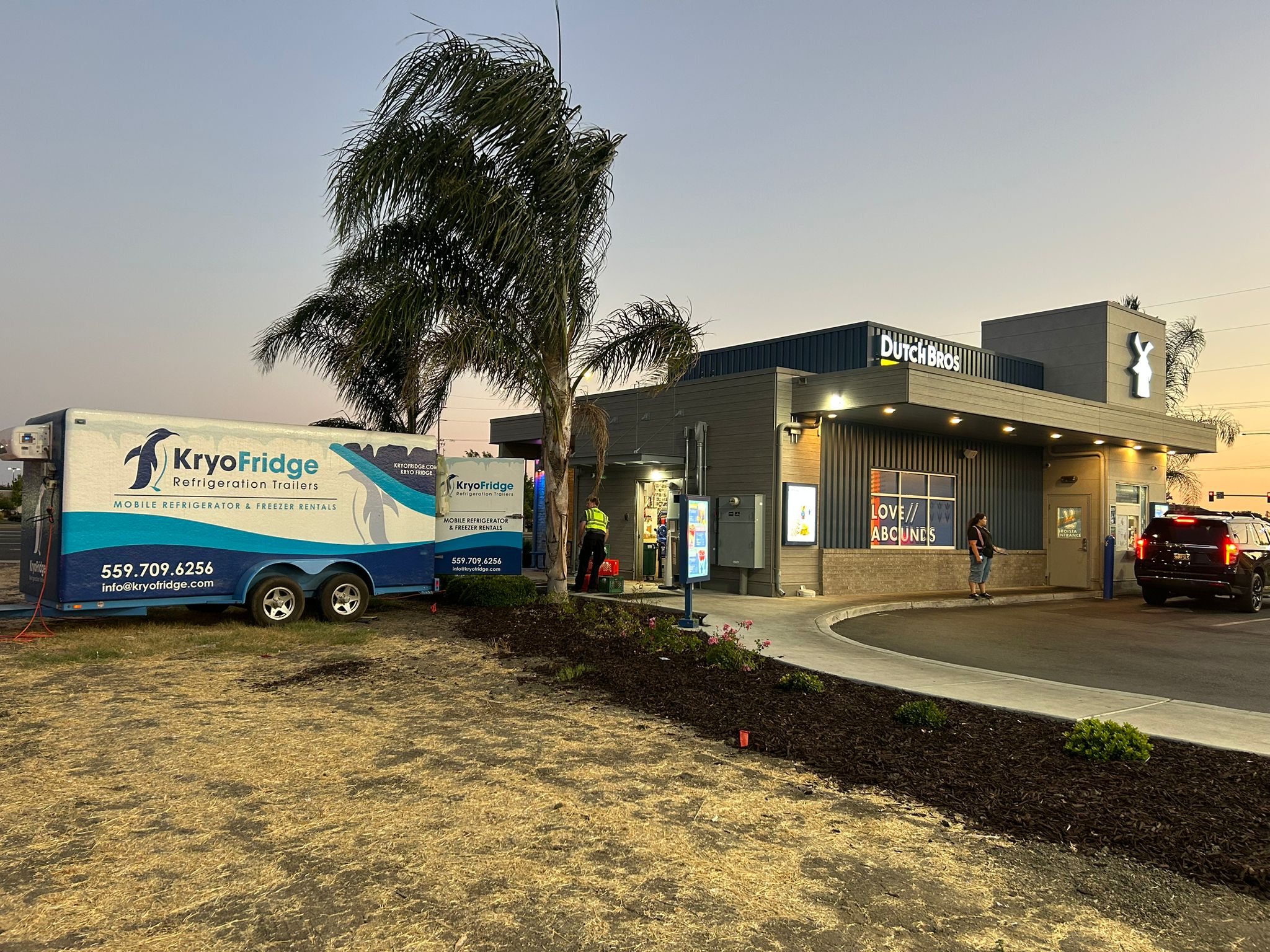 A KryoFridge portable refrigeration unit on site at Dutch Bros