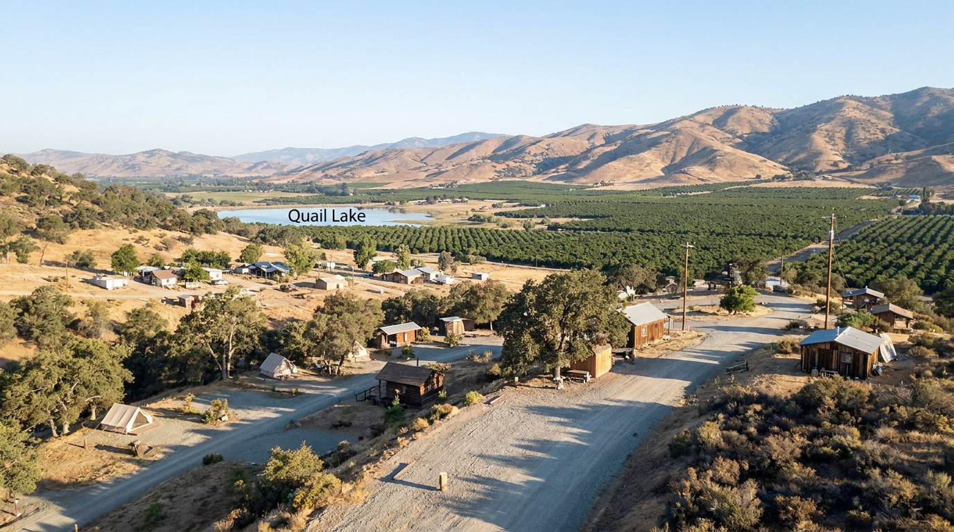 Tivy Valley and the Wonder Valley foothills, Sanger freezer trailer service area