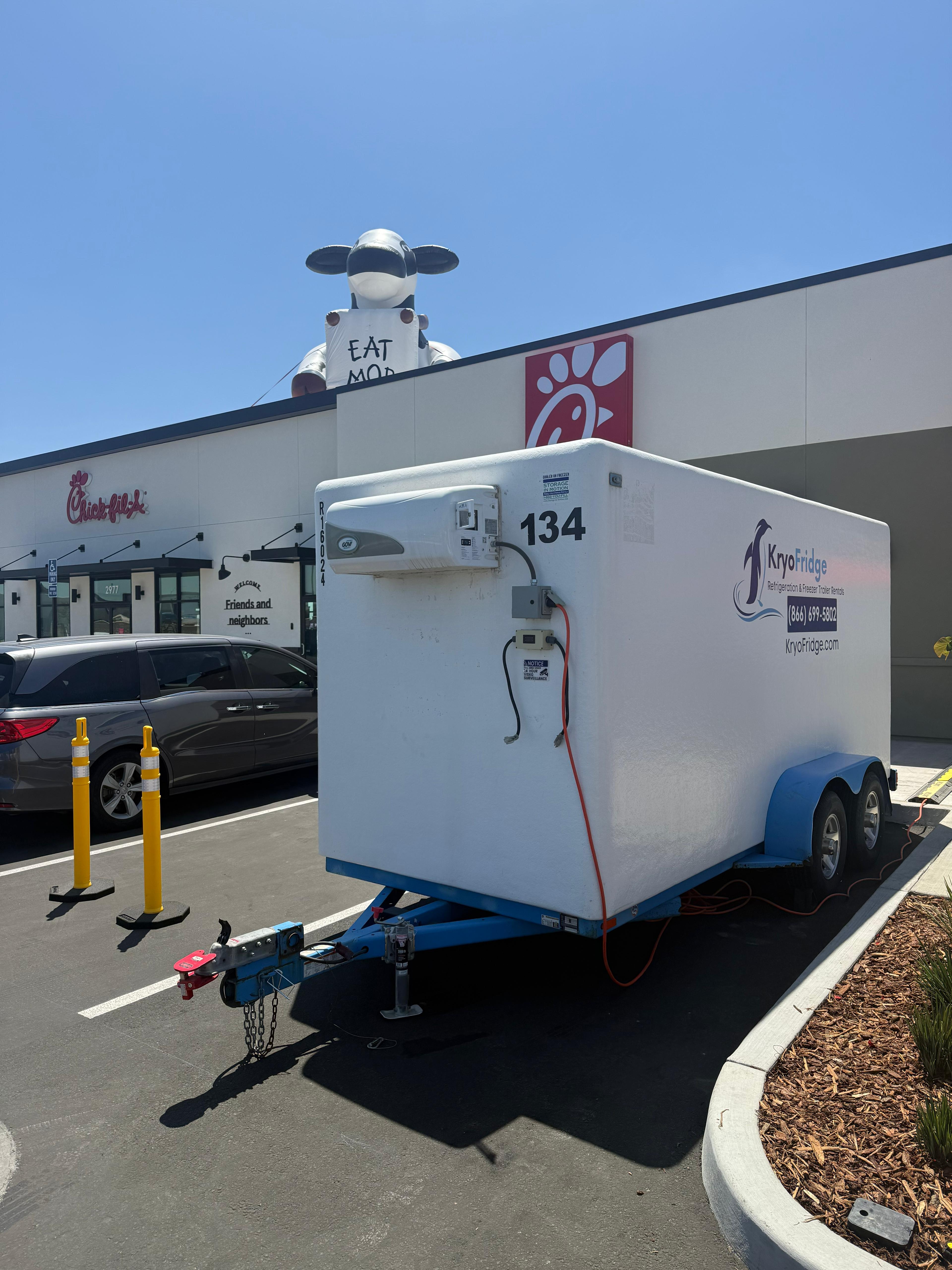 A pre-cooled KryoFridge cold chain trailer delivered to Chick-fil-A